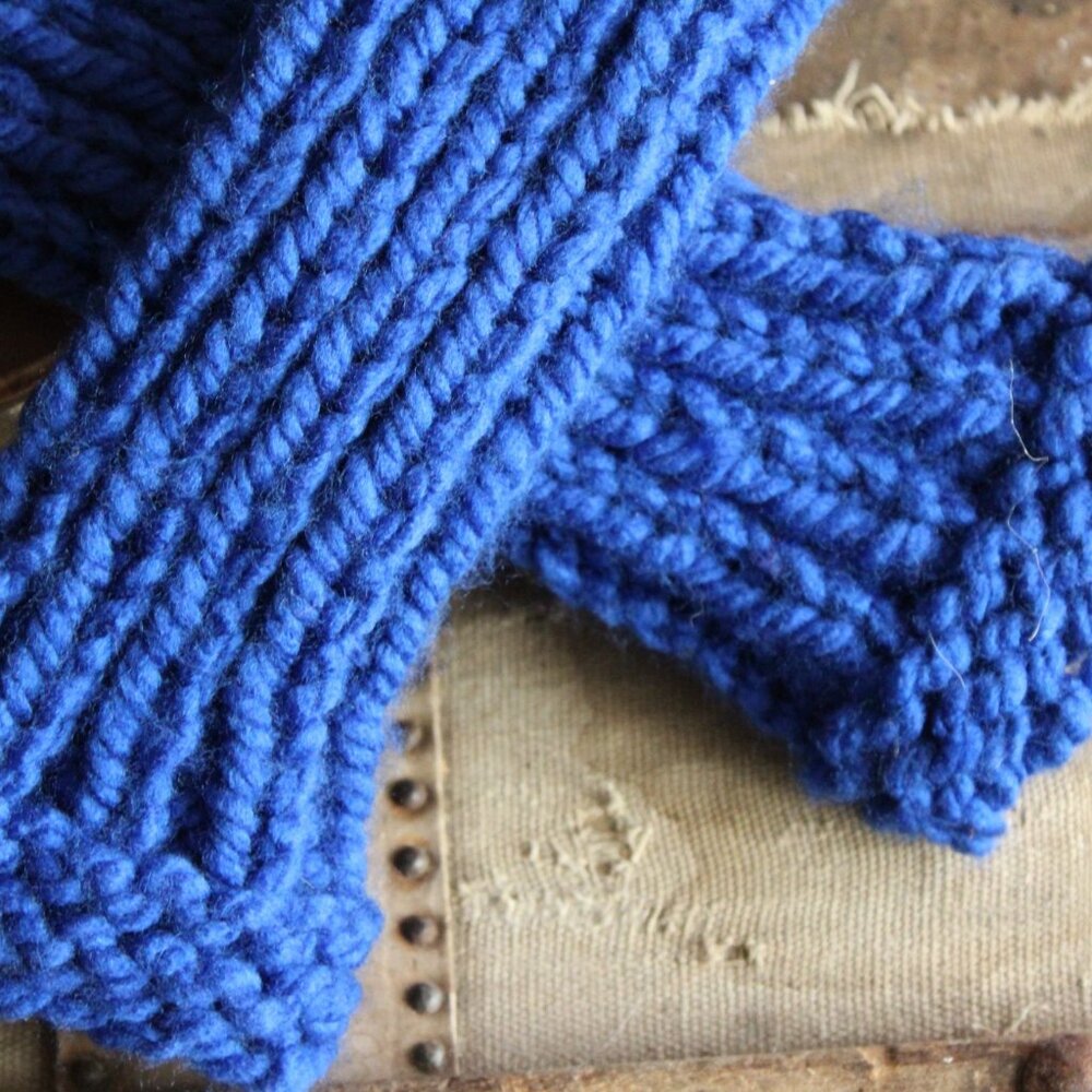Hand Knit Fingerless Gloves, Armwarmers in Blue Yarn, Womens "Sapphire Sky" - Picture 4 of 11
